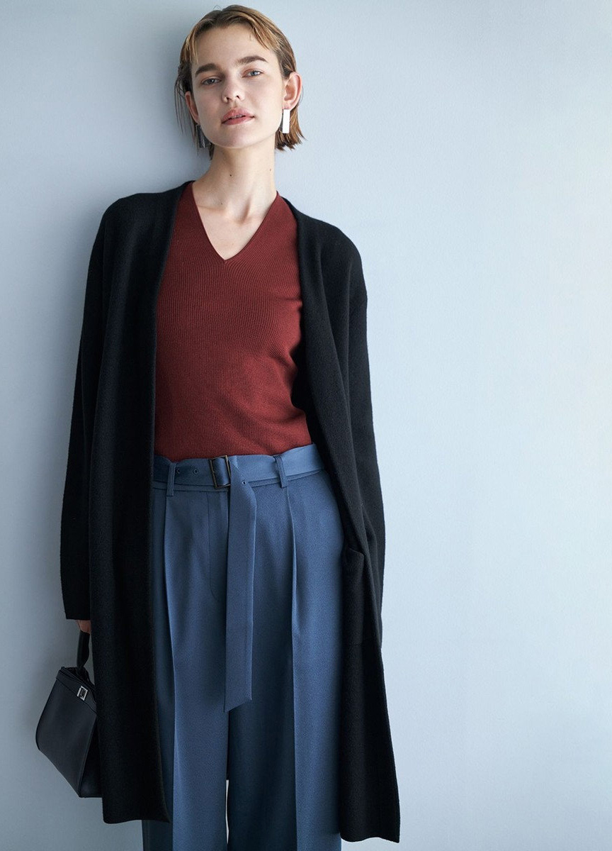 質感壓縮羊毛綁帶針織開襟